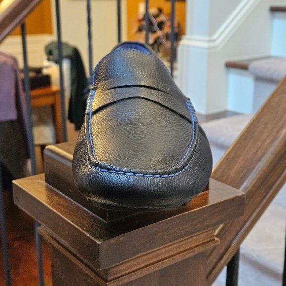 Donald Pliner Men\'s Soft Leather Loafers, Black / Blue Stitching, Sz 13 main image 7